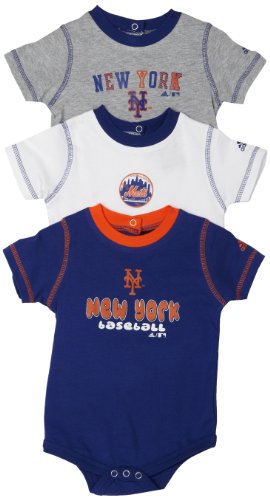 MLB Unisex Infant/Toddler New York Mets 3-Piece Body Suit Set, White/Ash/Blue, 24 Months