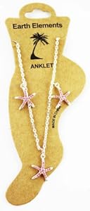 Diamond & Starfish Dangle Anklet - Silver Starfish w/ Pink Cubic Zirconia Por...