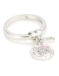 Hello Kitty by Simmons Jewelry Co. "Hammered Disc White Rhodium" White Rhodium Plated with Swarovski Crystal Pave Face Mini Pin Charm Ring, Size 7