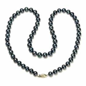 14k Yellow Gold Dyed Peacock Black Freshwater Cultured Pearl AA Grade 8.5-9mm... by Amazon.com Collection