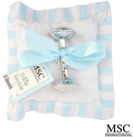 Mainstreet Collection Blue and White Baby Boy Pillow and Rattle Keepsake Set