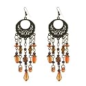 Brass Tone Brown Bead Chandelier Earrings