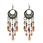 Brass Tone Brown Bead Chandelier Earrings