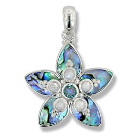 Sterling Silver, Paua Shell, Moonstone and Cassiopeia Topaz Pendant by Sajen by 
