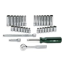 SK 94932 32 Piece 1/4-Inch Drive 6 Point Standard and Deep Socket Set with 14 Piece 1/4-Inch to 1/2-Inch and 14 Piece 6-Millimeter to 12-Millimeter Assortments