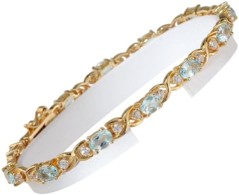 7.25" Gold Over 925 Sterling Silver X-Bars with Oval Blue Topaz Bracelet