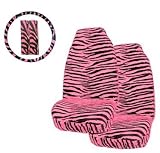 5 Piece Universal Fit Pink Zebra Tiger Print Front Bucket Seat Cover, Steering Wheel Cover and Shoulder Harness Seat Belt Covers