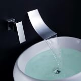 Contemporary Single Handle Wall Mount Widespread Waterfall Bathroom Vanity Sink Lavatory Faucet, Chrome