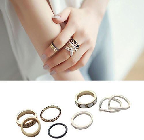 Pink Universe Fashion Ethnic All Purpose Style Joint Ring of 8 in 1 set (Black)