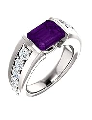 Platinum 9.00x7.00mm Emerald Cut Chatham Created Alexandrite and Diamond Ring -- LIFETIME WARRANTY