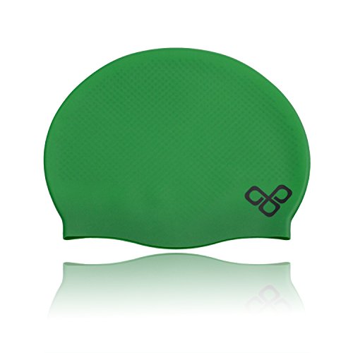 Cool Fully Waterproof Adult Swimming Cap That Doesn't Leak & Keeps Short Hair Dry Best for Men (Male) and Women (Ladies) - 100% Soft Silicone Material - Lifetime Warranty! (Green)