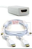 Menotek Value Pack Mini Displayport To HDMI With White 6FT 1.3 HDMI W/Ferrite Core Gold Plated Cable Advanced High Speed Cat 2 1080P For Macbook With Mini Displayport