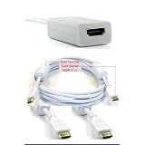 Menotek Value Pack Mini Displayport To HDMI With White 6FT 1.3 HDMI W/Ferrite Core Gold Plated Cable Advanced High Speed Cat 2 1080P For Macbook With Mini Displayport