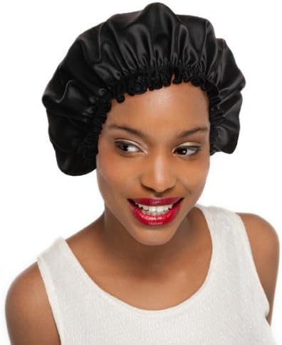 Royal Sleep Cap Shiny Silk Sleep Bonnet (Black)