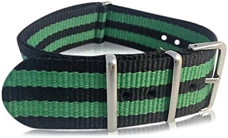 22mm Black and Green Stripes Nylon NATO Interchangeable Watch Strap