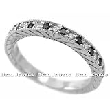 Black & White Diamond Wedding Band Ring 14k White Gold Antique Style