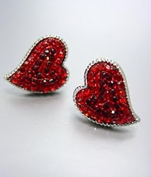 Love Heart Chunky Red Bling Heart Crystal Stones Fashion Earrings