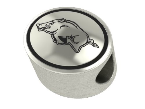 Arkansas Razorback Collegiate Bead Fits Most Pandora Style Bracelets Including Pandora, Chamilia, Biagi, Zable, Troll and More. High Quality Bead in Stock for Immediate Shipping