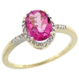 14k Gold ( 8x6 mm ) Halo Engagement Pink Topaz Ring w/ 0.033 Carat Brilliant Cut Diamonds & 1.35 Carats Oval Cut Stone, 3/8 in. (10mm) wide, size 10