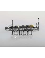 Buy Concept Housewares WR-40701 Metal Wine Bottle and Glass Wall Rack, Matte Black by Concept