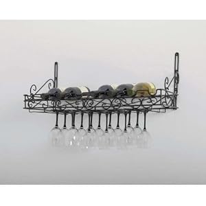 Concept Housewares WR-40701 Metal Wine Bottle and Glass Wall Rack, Matte Black by