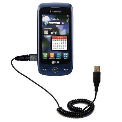 Coiled USB Cable for the LG GS505 with Power Hot Sync and Charge capabilities - uses Gomadic TipExchange Technology