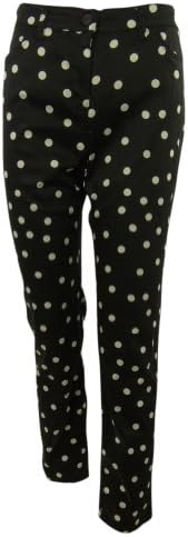 Urban Hearts Junior's Polka Dotted Slim Fit Cotton Blend Pants (13, Black/Ivory)