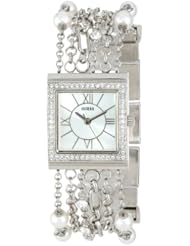 GUESS Womens U0140L1 Pearl Embellished  Silver-Tone Bracelet Watch