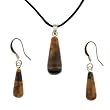 Tiger Eye Tear Drop Pendant and Earring Set - Pendant (8x20mm), Earrings (6x17mm) - Adjustable Cord Necklace