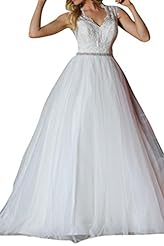 V-neck Satin  Vintage Sheer Lace Natural   Waistline  Ball Gown Wedding Dress 