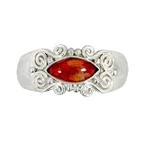  : Sterling Silver Scroll Design Garnet Ring by Sajen