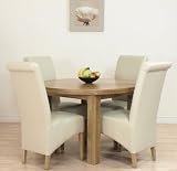 HERTFORD SOLID OAK DINING TABLE & 4 IVORY MONTANA LEATHER CHAIRS