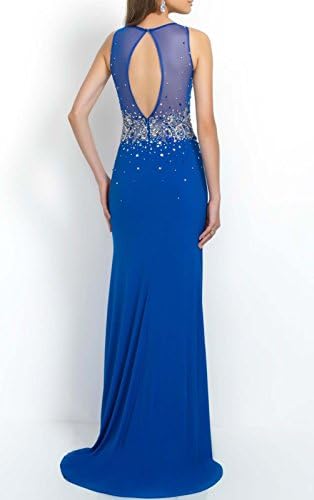 Sherrydress Women's Sleeveless Illusion Sequined Keyhole Back Chiffon Mesh Gown