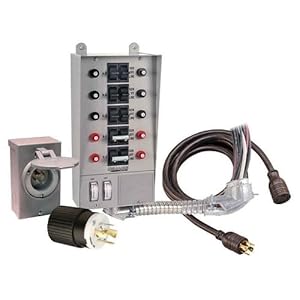 Reliance Controls 31410CRK Pro/Tran 10-Circuit 30 Amp Generator Transfer Switch Kit With Transfer Switch, 10-Foot Power Cord, And Power Inlet Box For Up To 7,500-Watt Generators