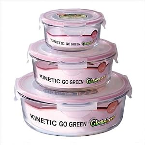 Kinetic 1353 Go Green Glasslock Assorted 3-Piece Round Food Storage Container Set