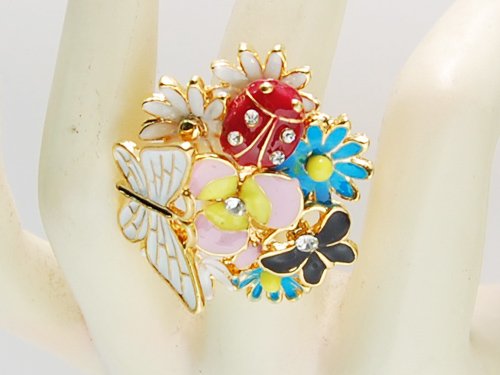Cute Adorable Colorful Butterfly Ladybug Flower Ring