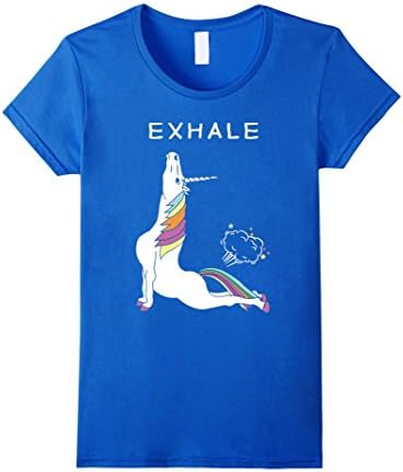 Women's Unicorn With Rainbow Yoga funny Shirt Large Royal Blue