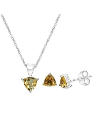 1.35 Carat Citrine Triangle Shape .925 Sterling Silver Earring & Pendant Set