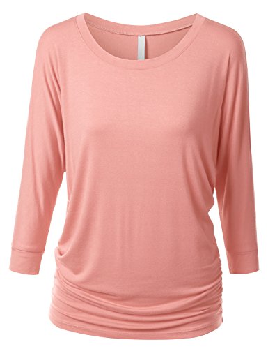 URBANCLEO Womens Dolman Top 3/4 Sleeves Boat Neck Tee (PLUS Size Available)