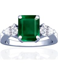 Platinum Emerald Cut Emerald Three Stone Ring (GIA Certificate)