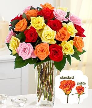 Flowers - Two Dozen Assorted Petite Roses with Vase Flowers - Two Dozen Assorted Petite Roses with Vase
