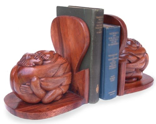 Wood bookends, 'Shared Soul' (pair)