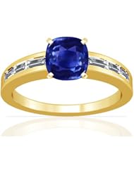 18K Yellow Gold Cushion Cut Blue Sapphire Ring With Sidestones