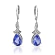 Earrings With 5.45ctw Precious Stones - Genuine Clean Diamonds and Tanzanites Made of 14K White Gold Length 35.0mm