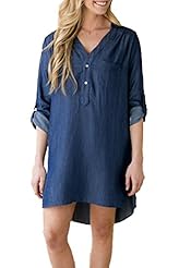 Denim/Polyester Asymmetric Long Sleeves Tunic 
