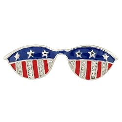 Brass Enamel American Flag Sunglasses Pin with Clear CZ 16x51mm