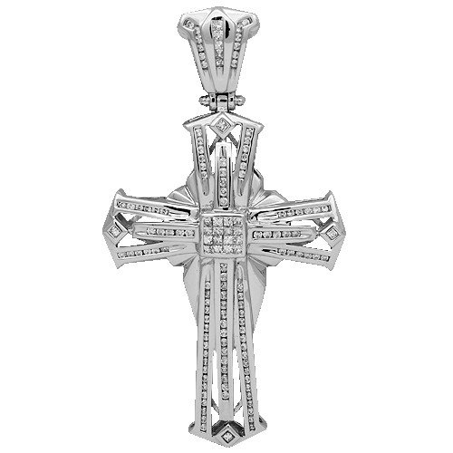 14K White Gold Mens Diamond Cross Pendant 2.45 Ctw