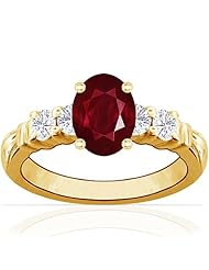 14K Yellow Gold Oval Cut Ruby Ring With Sidestones