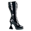 4-1/2 Inch High Heel Knee High Boots D-Ring Cone Heel Black Patent