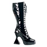 4-1/2 Inch High Heel Knee High Boots D-Ring Cone Heel Black Patent